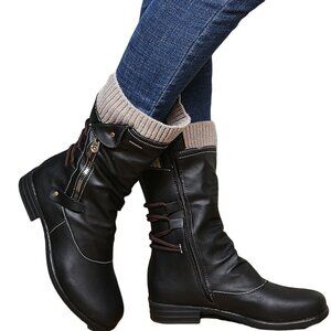 YASIRUN - Round Toe Black Zip-Up Boot